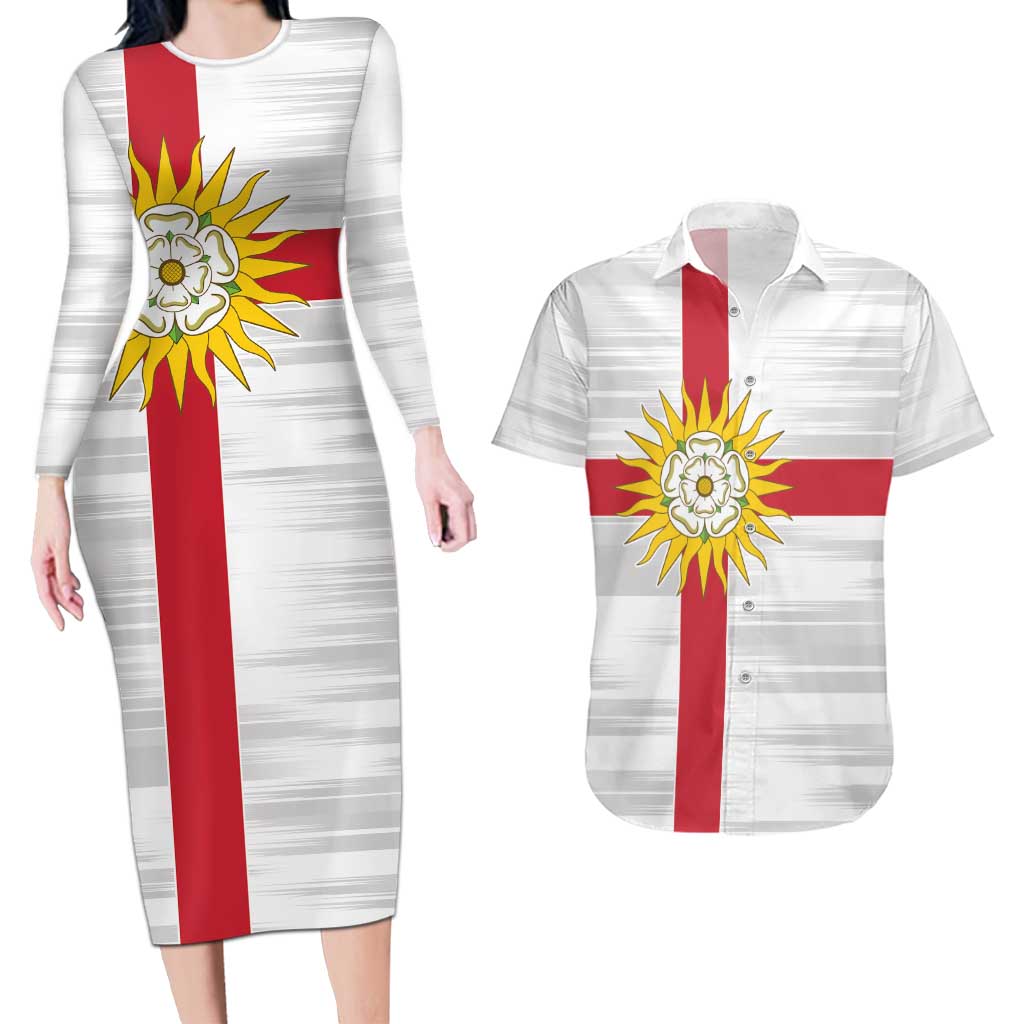 Yorkshire Heritage Personalized Couples Matching Long Sleeve Bodycon Dress and Hawaiian Shirt West Yorkshire White Rose - Wonder Print Shop