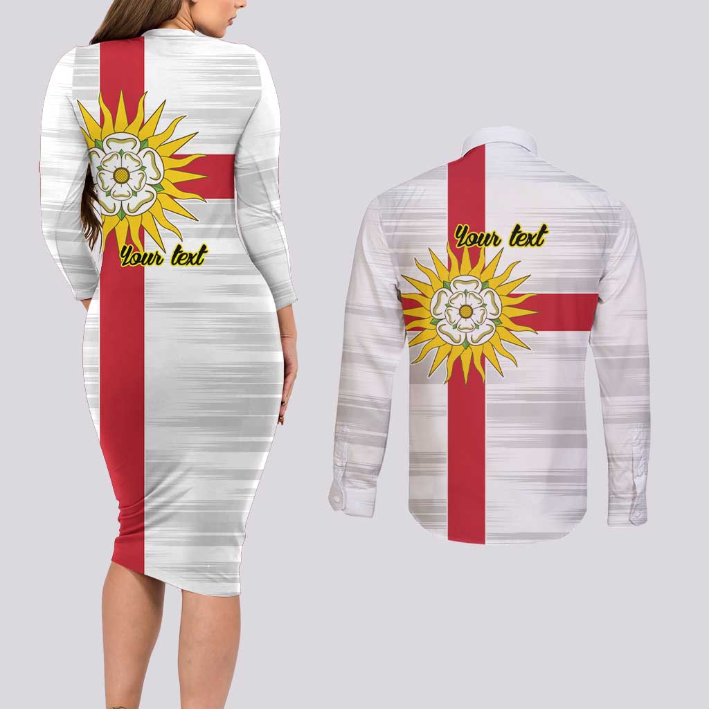 Yorkshire Heritage Personalized Couples Matching Long Sleeve Bodycon Dress and Long Sleeve Button Shirt West Yorkshire White Rose - Wonder Print Shop