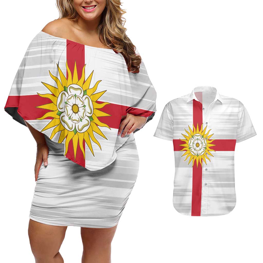 Yorkshire Heritage Personalized Couples Matching Off Shoulder Short Dress and Hawaiian Shirt West Yorkshire White Rose - Wonder Print Shop
