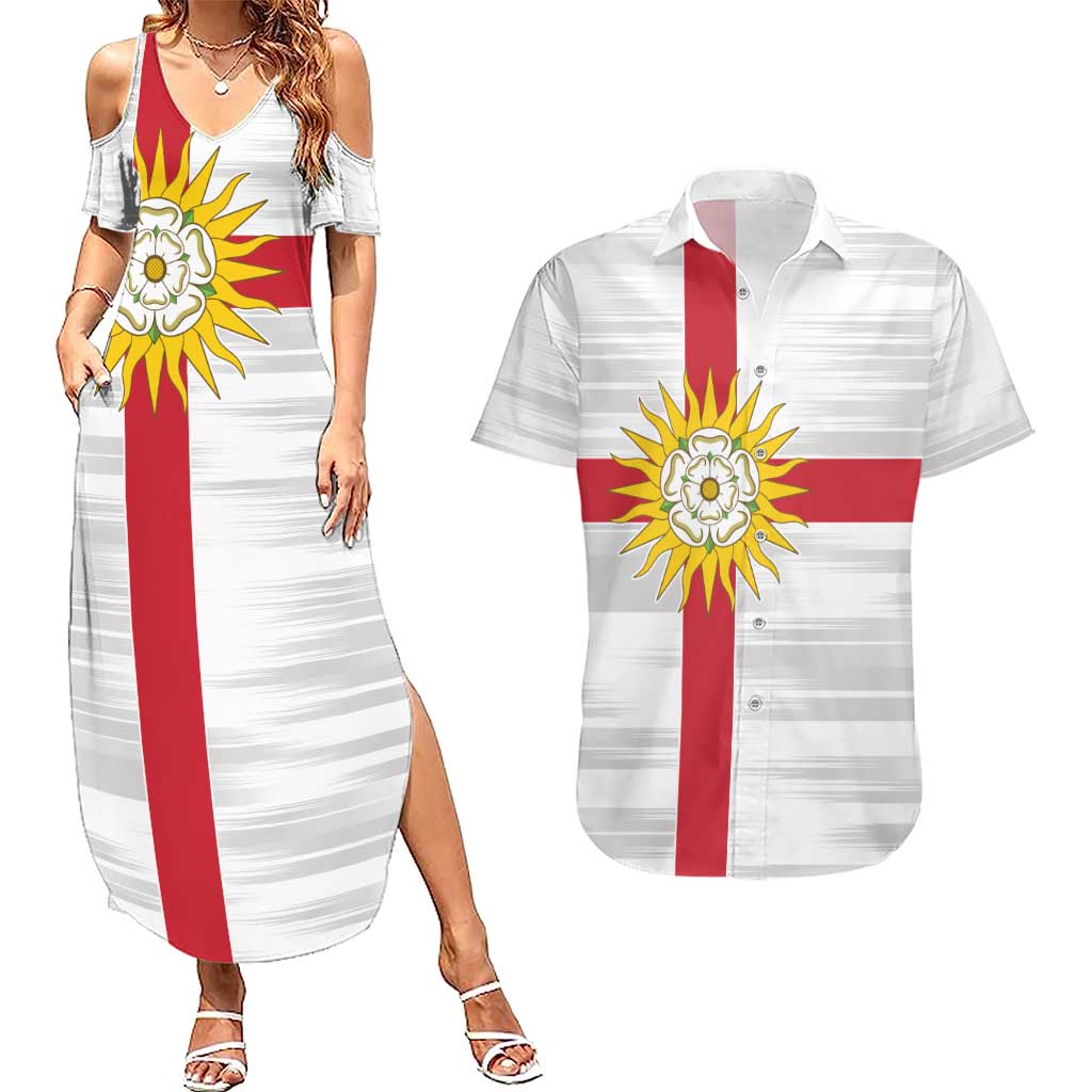 Yorkshire Heritage Personalized Couples Matching Summer Maxi Dress and Hawaiian Shirt West Yorkshire White Rose - Wonder Print Shop