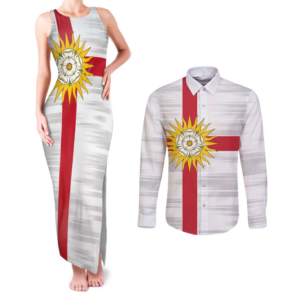 Yorkshire Heritage Personalized Couples Matching Tank Maxi Dress and Long Sleeve Button Shirt West Yorkshire White Rose - Wonder Print Shop