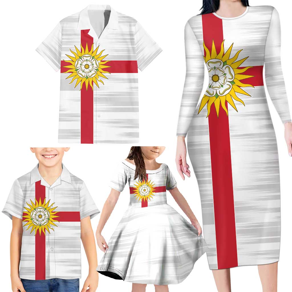 Yorkshire Heritage Personalized Family Matching Long Sleeve Bodycon Dress and Hawaiian Shirt West Yorkshire White Rose - Wonder Print Shop