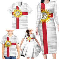 Yorkshire Heritage Personalized Family Matching Long Sleeve Bodycon Dress and Hawaiian Shirt West Yorkshire White Rose - Wonder Print Shop