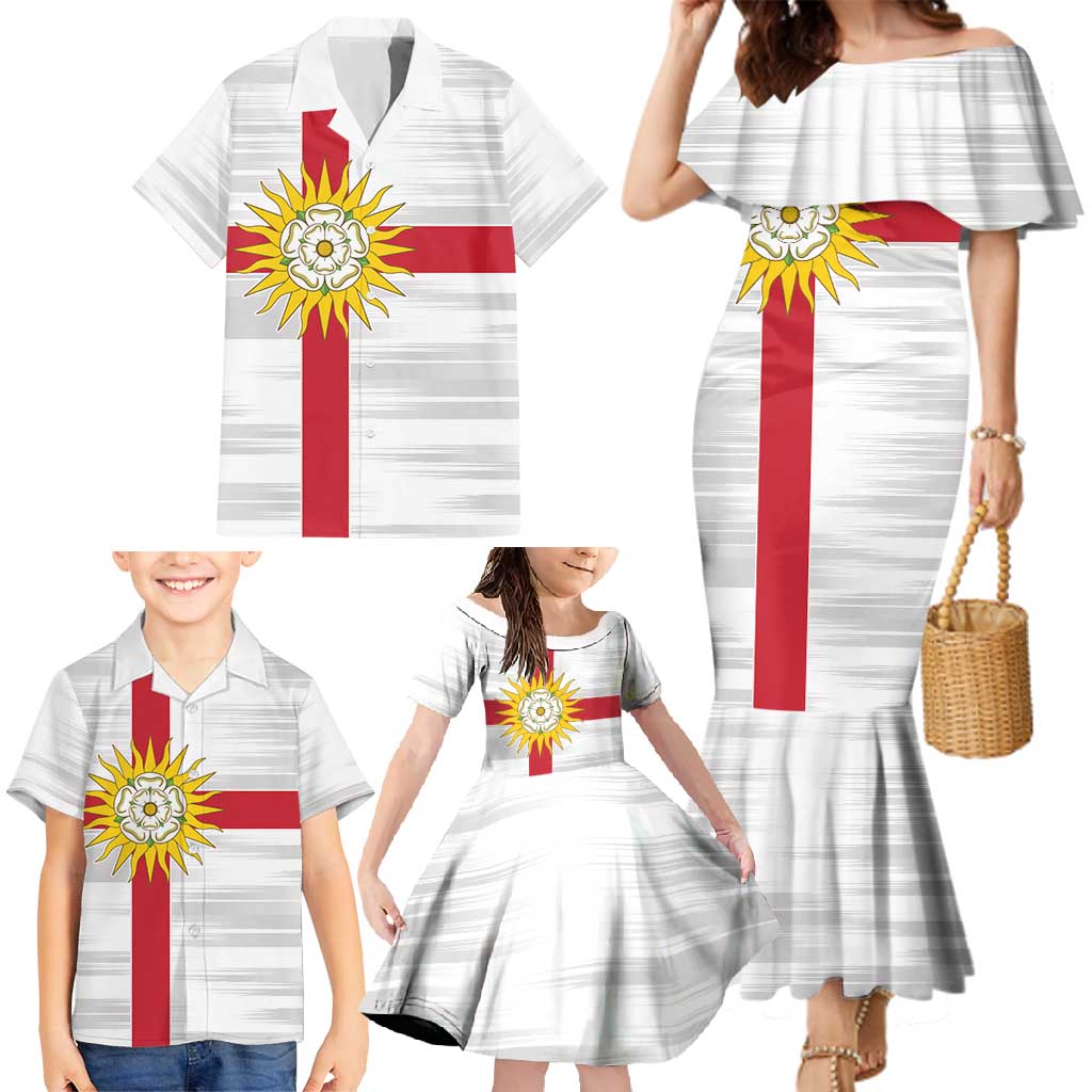 Yorkshire Heritage Personalized Family Matching Mermaid Dress and Hawaiian Shirt West Yorkshire White Rose - Wonder Print Shop
