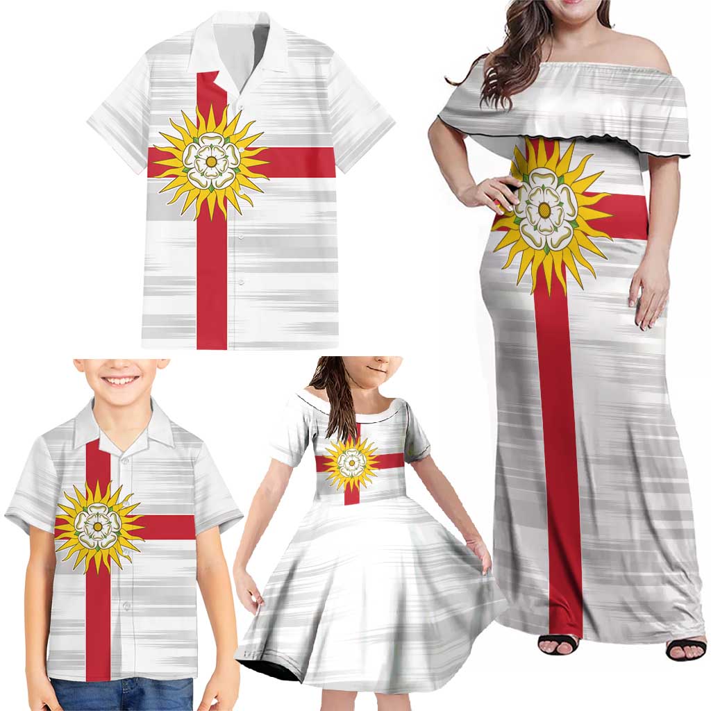 Yorkshire Heritage Personalized Family Matching Off Shoulder Maxi Dress and Hawaiian Shirt West Yorkshire White Rose - Wonder Print Shop