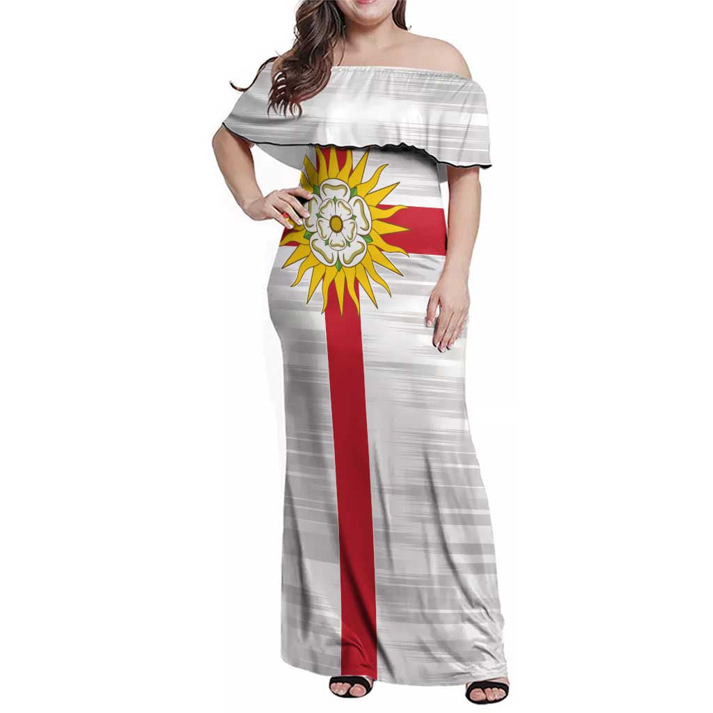 Yorkshire Heritage Personalized Family Matching Off Shoulder Maxi Dress and Hawaiian Shirt West Yorkshire White Rose - Wonder Print Shop