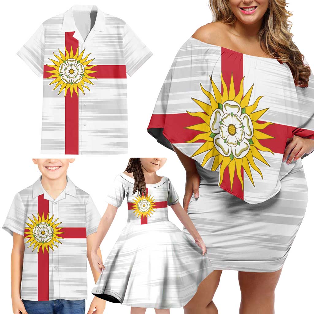 Yorkshire Heritage Personalized Family Matching Off Shoulder Short Dress and Hawaiian Shirt West Yorkshire White Rose - Wonder Print Shop