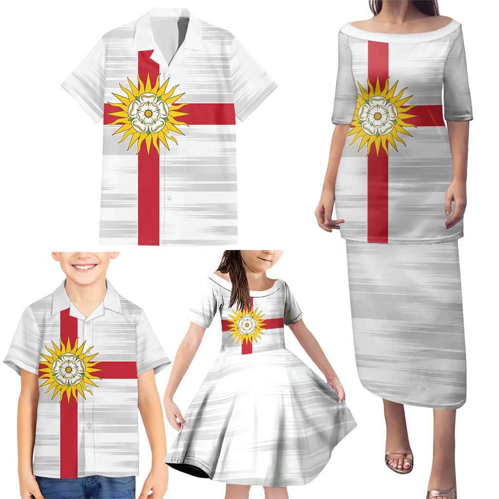 Yorkshire Heritage Personalized Family Matching Puletasi and Hawaiian Shirt West Yorkshire White Rose - Wonder Print Shop