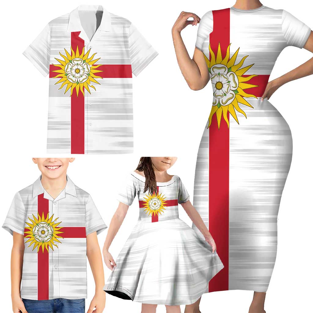 Yorkshire Heritage Personalized Family Matching Short Sleeve Bodycon Dress and Hawaiian Shirt West Yorkshire White Rose - Wonder Print Shop