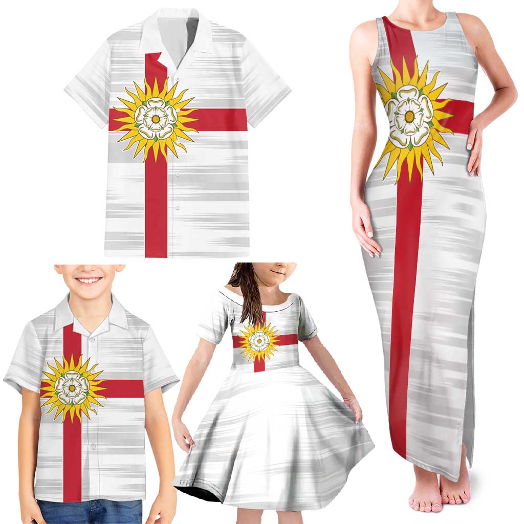 Yorkshire Heritage Personalized Family Matching Tank Maxi Dress and Hawaiian Shirt West Yorkshire White Rose - Wonder Print Shop