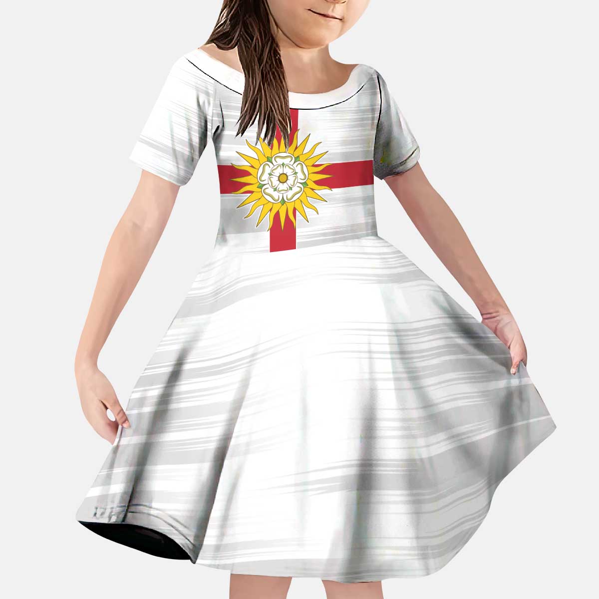 Yorkshire Heritage Personalized Kid Short Sleeve Dress West Yorkshire White Rose - Wonder Print Shop