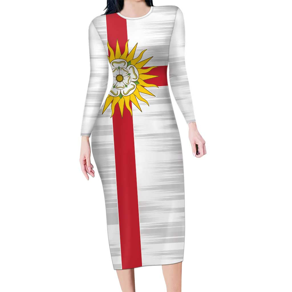 Yorkshire Heritage Personalized Long Sleeve Bodycon Dress West Yorkshire White Rose - Wonder Print Shop