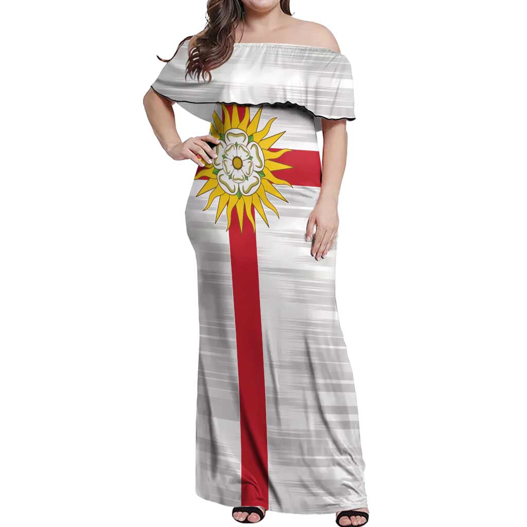 Yorkshire Heritage Personalized Off Shoulder Maxi Dress West Yorkshire White Rose - Wonder Print Shop