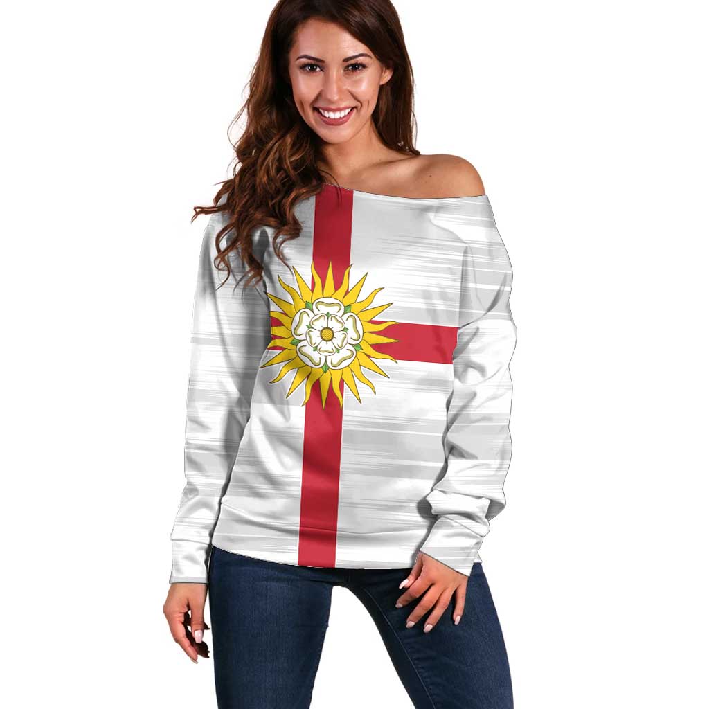 Yorkshire Heritage Personalized Off Shoulder Sweater West Yorkshire White Rose - Wonder Print Shop
