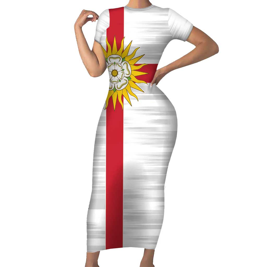 Yorkshire Heritage Personalized Short Sleeve Bodycon Dress West Yorkshire White Rose - Wonder Print Shop