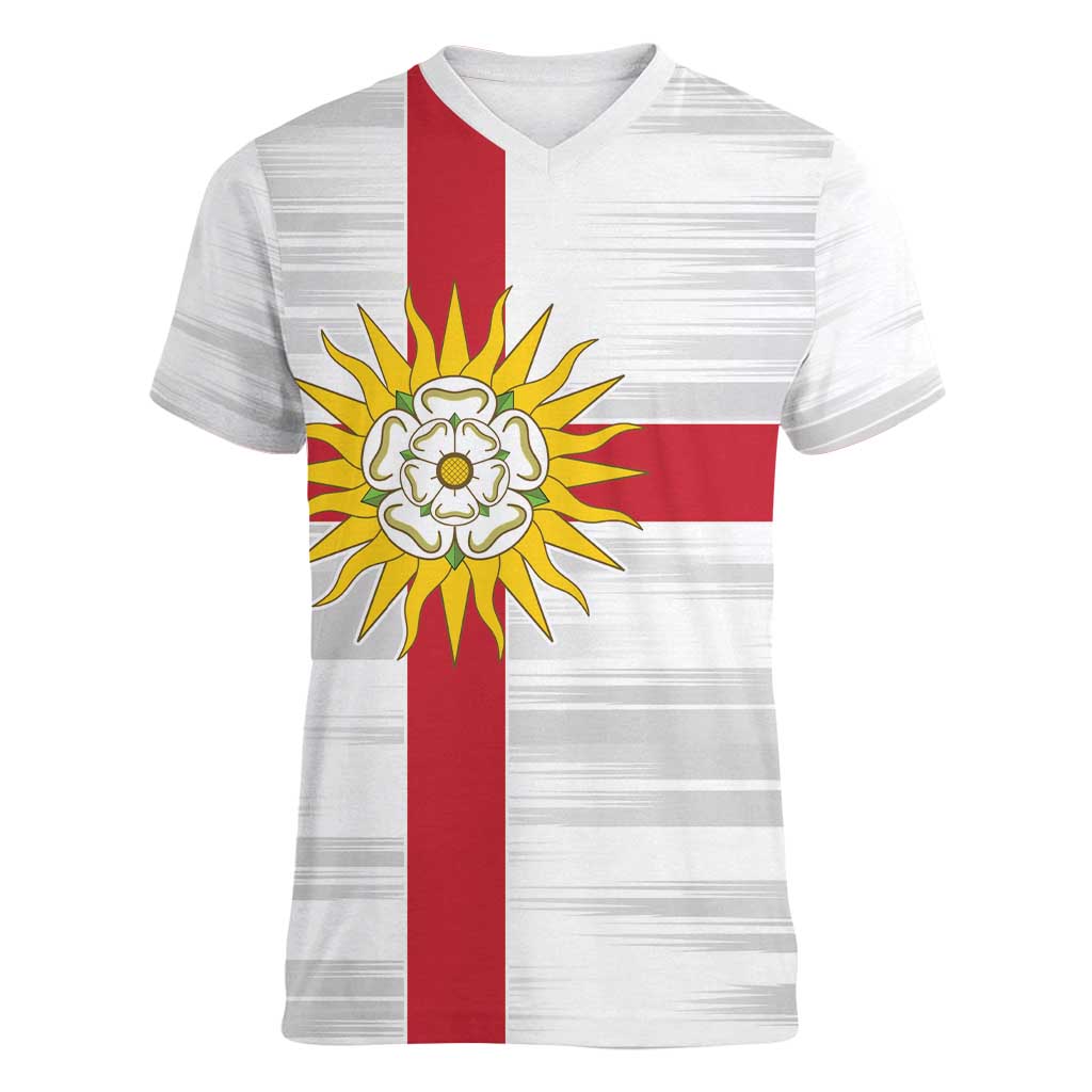 Yorkshire Heritage Personalized Women V-Neck T-Shirt West Yorkshire White Rose - Wonder Print Shop