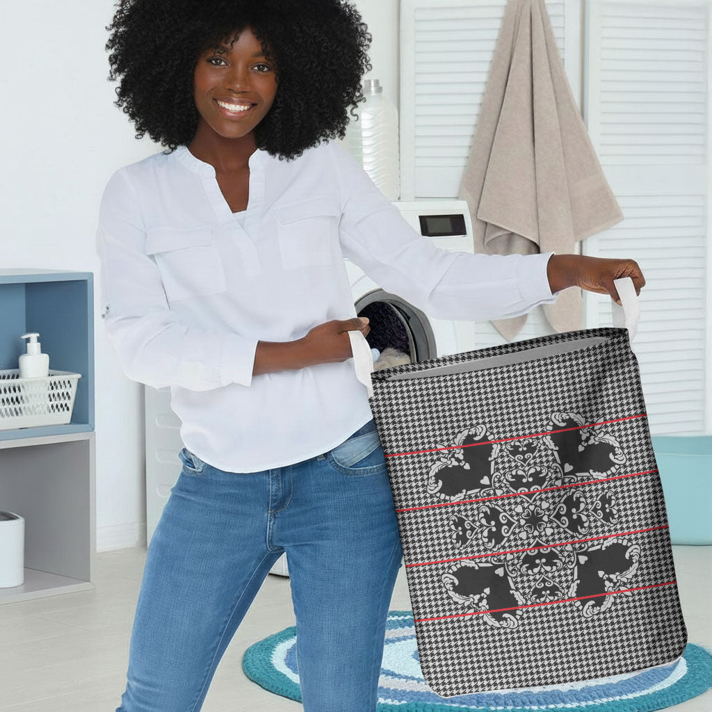 Charcoal Black Hearts Crown Traditional Geometry Laundry Basket Seanamarena Basotho Blanket Inspired