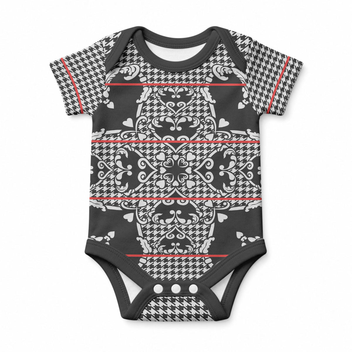 Charcoal Black Hearts Crown Traditional Geometry Baby Onesie Seanamarena Basotho Blanket Inspired