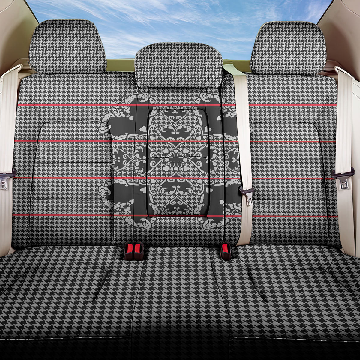 Charcoal Black Hearts Crown Traditional Geometry Back Car Seat Cover Seanamarena Basotho Blanket Inspired