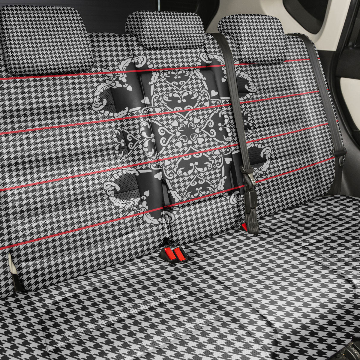 Charcoal Black Hearts Crown Traditional Geometry Back Car Seat Cover Seanamarena Basotho Blanket Inspired