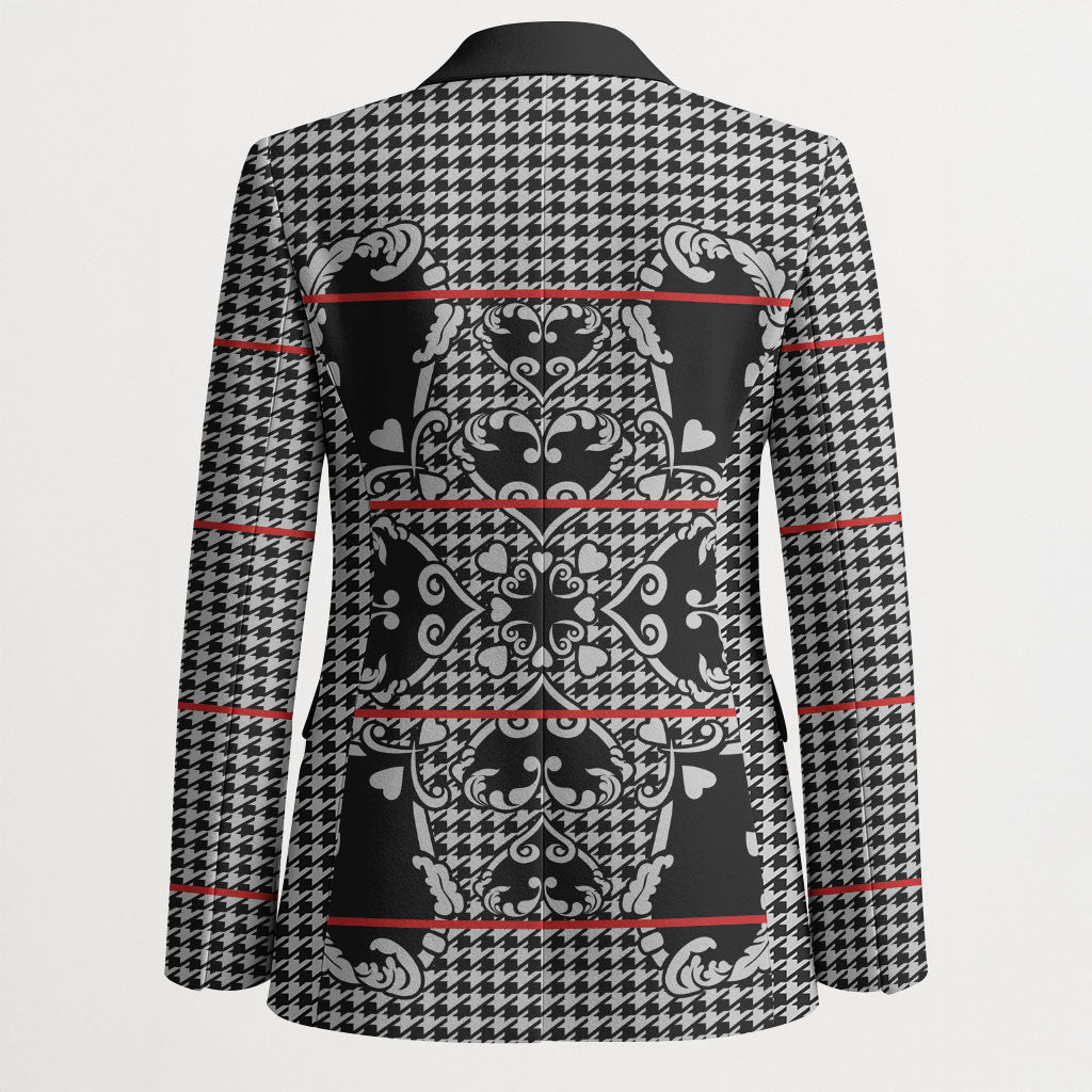 Charcoal Black Hearts Crown Traditional Geometry Blazer Seanamarena Basotho Blanket Inspired
