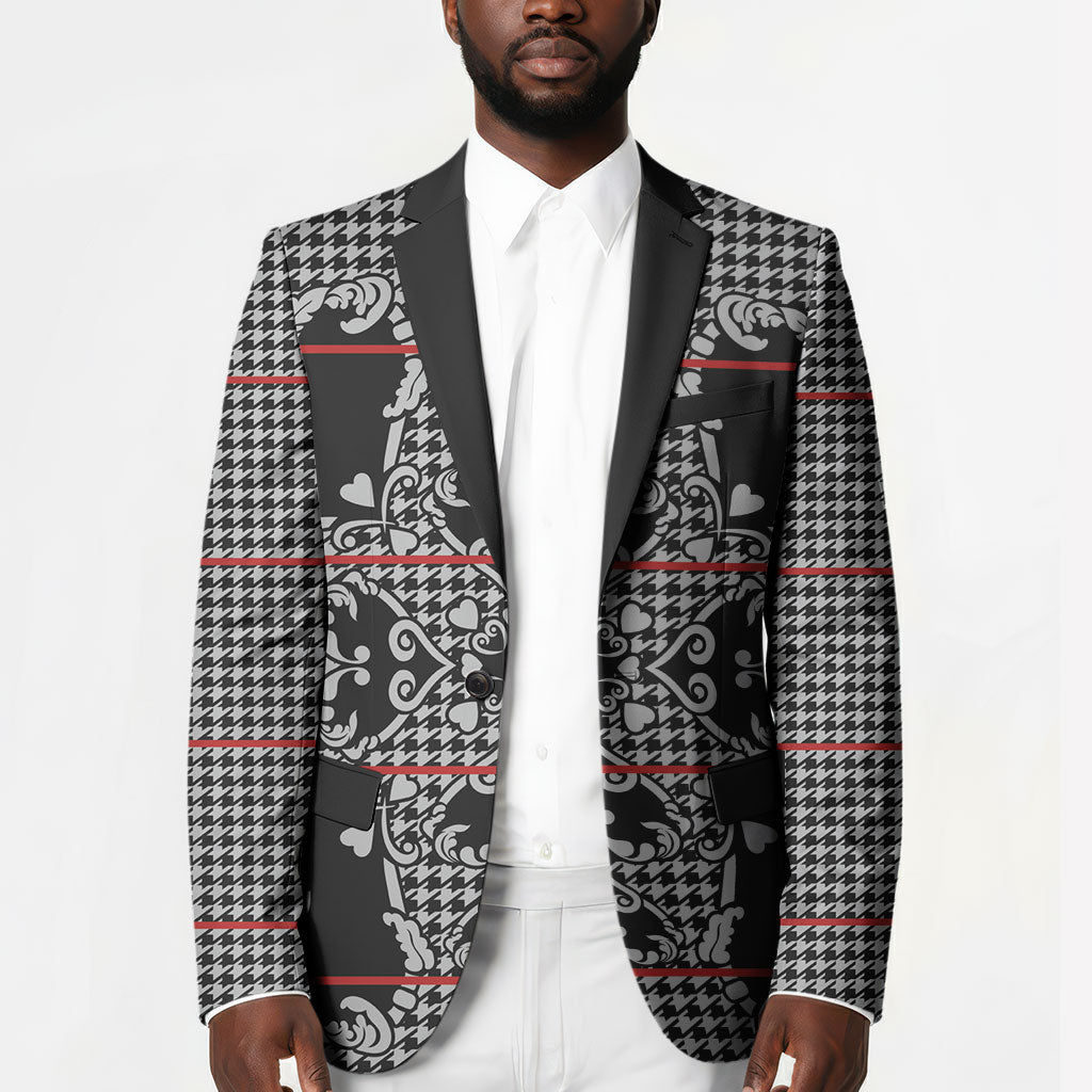 Charcoal Black Hearts Crown Traditional Geometry Blazer Seanamarena Basotho Blanket Inspired