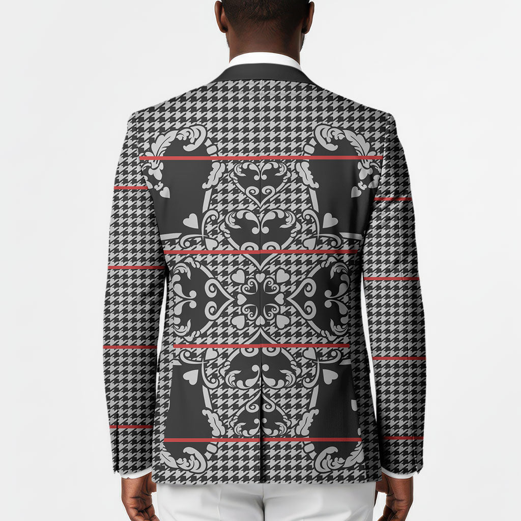 Charcoal Black Hearts Crown Traditional Geometry Blazer Seanamarena Basotho Blanket Inspired