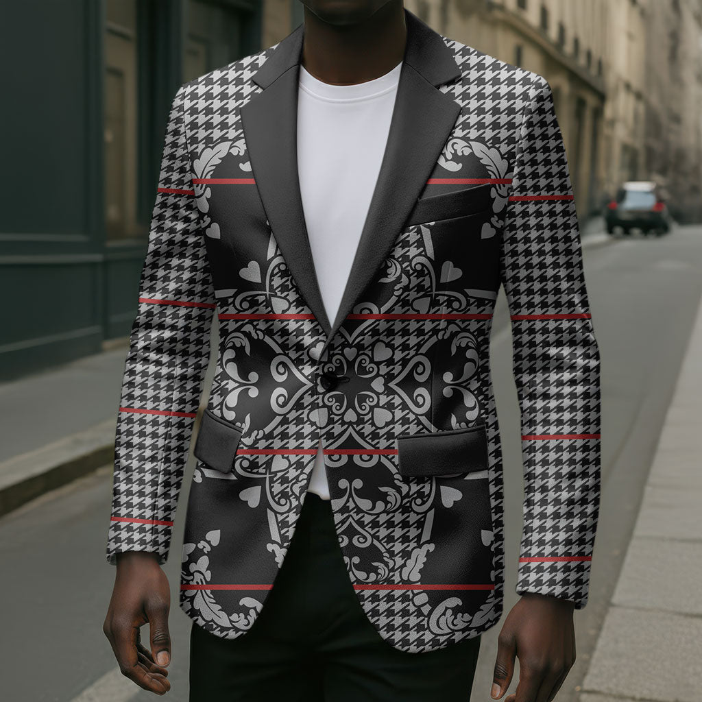 Charcoal Black Hearts Crown Traditional Geometry Blazer Seanamarena Basotho Blanket Inspired