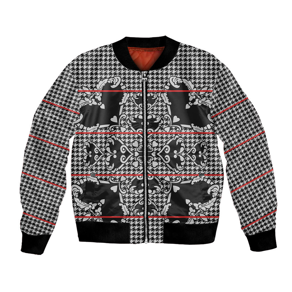 Charcoal Black Hearts Crown Traditional Geometry Bomber Jacket Seanamarena Basotho Blanket Inspired