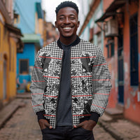 Charcoal Black Hearts Crown Traditional Geometry Bomber Jacket Seanamarena Basotho Blanket Inspired