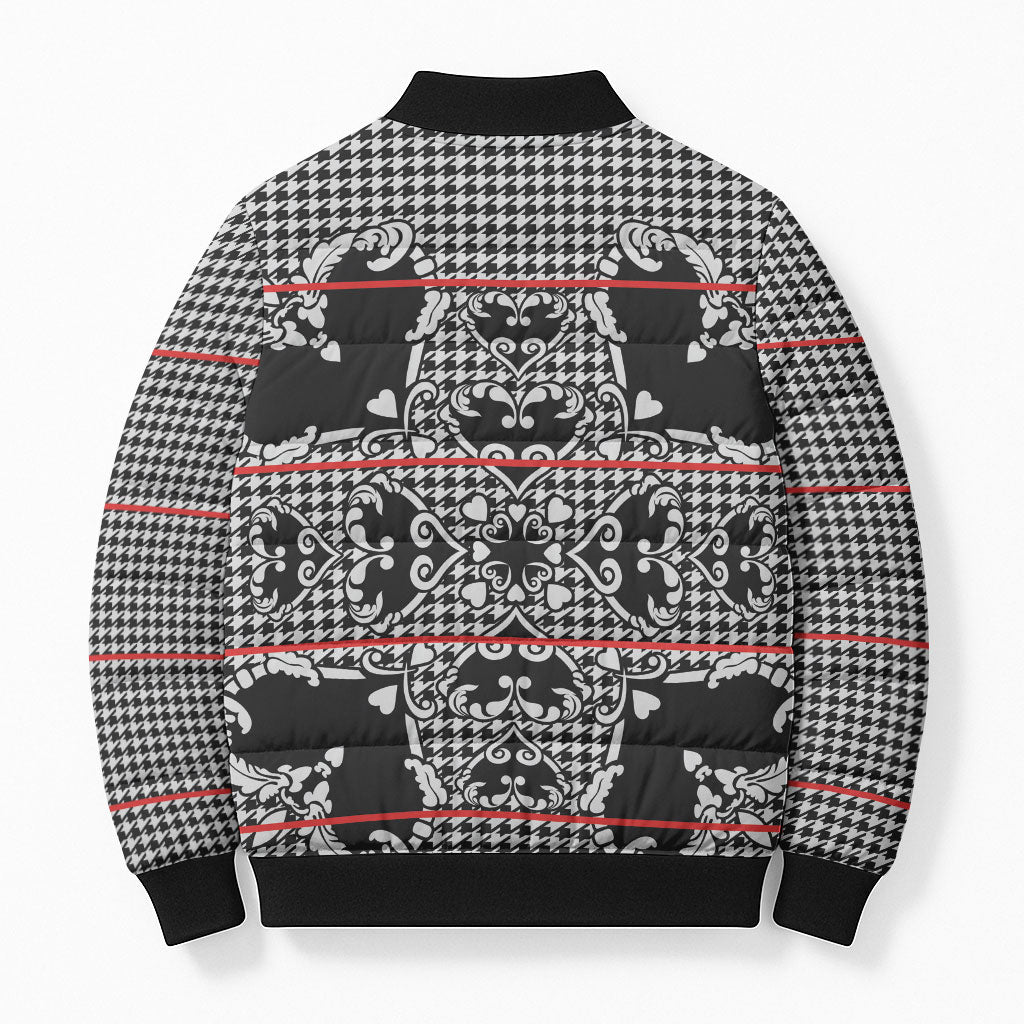 Charcoal Black Hearts Crown Traditional Geometry Bomber Puffer Jacket Seanamarena Basotho Blanket Inspired