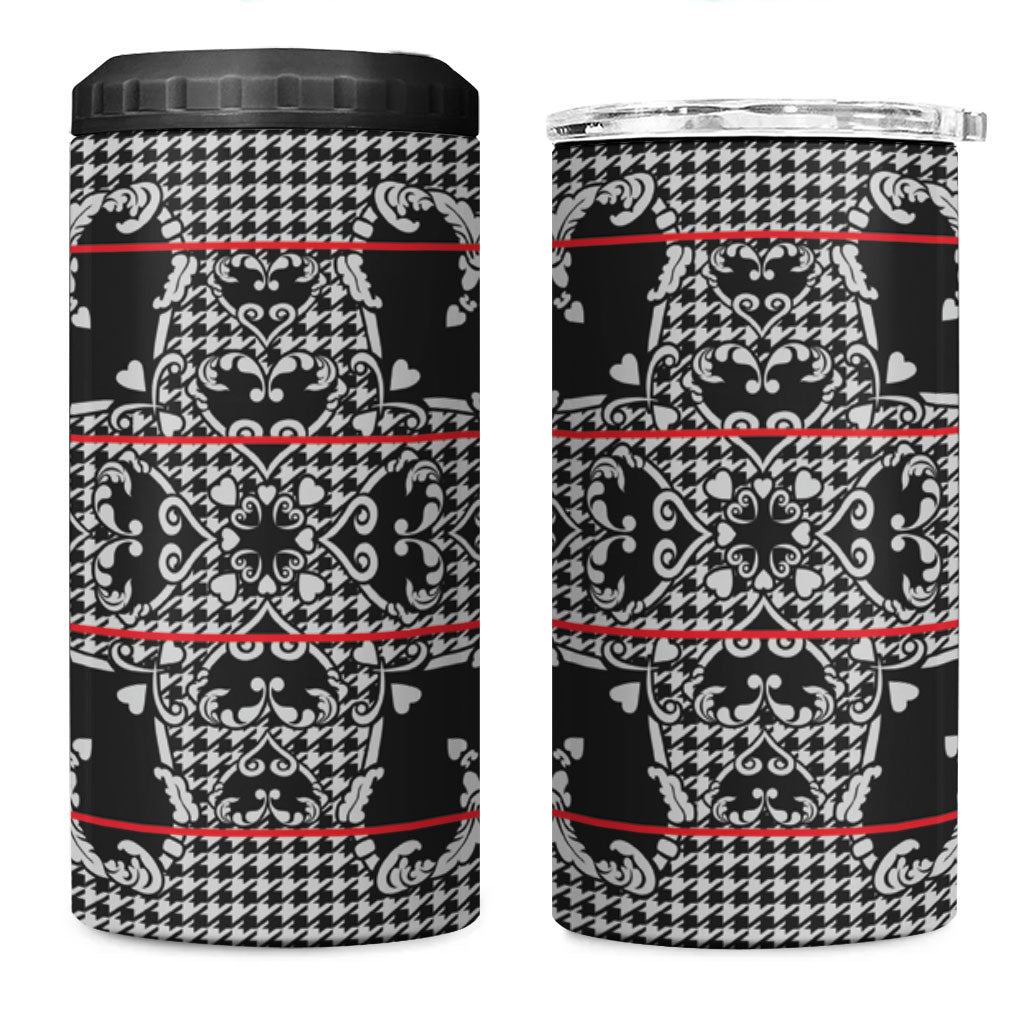 Charcoal Black Hearts Crown Traditional Geometry 4 in 1 Can Cooler Tumbler Seanamarena Basotho Blanket Inspired