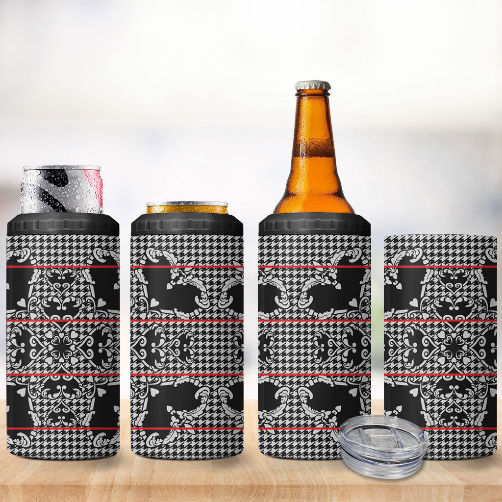 Charcoal Black Hearts Crown Traditional Geometry 4 in 1 Can Cooler Tumbler Seanamarena Basotho Blanket Inspired