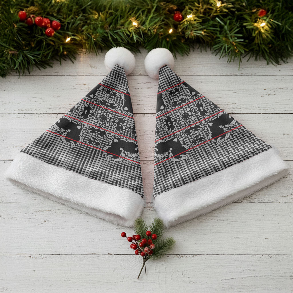 Charcoal Black Hearts Crown Traditional Geometry Christmas Santa Hat Seanamarena Basotho Blanket Inspired