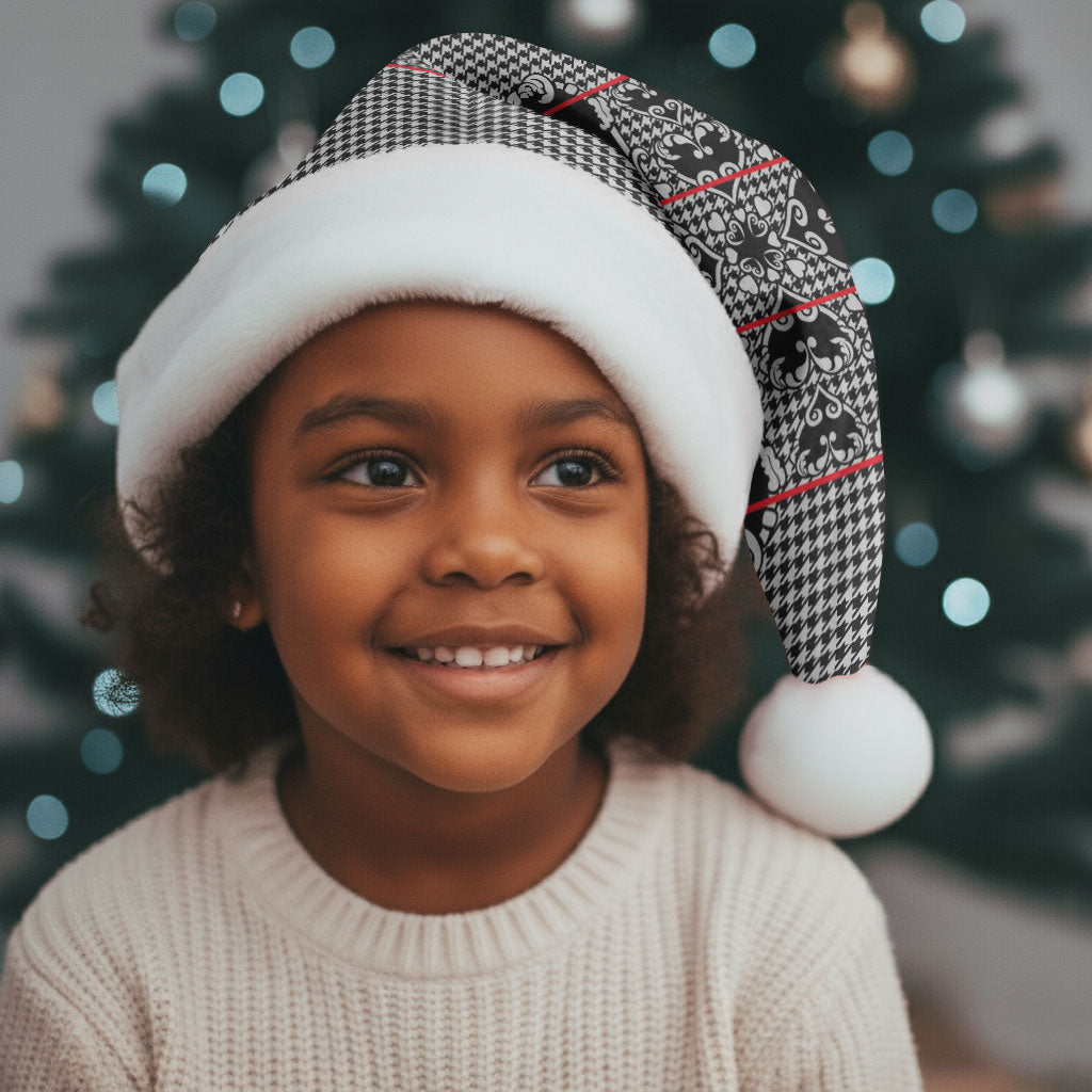 Charcoal Black Hearts Crown Traditional Geometry Christmas Santa Hat Seanamarena Basotho Blanket Inspired