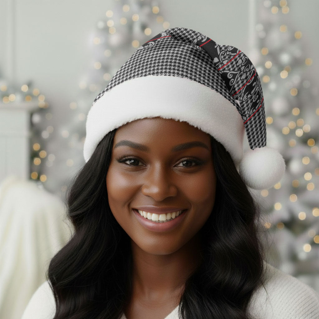 Charcoal Black Hearts Crown Traditional Geometry Christmas Santa Hat Seanamarena Basotho Blanket Inspired