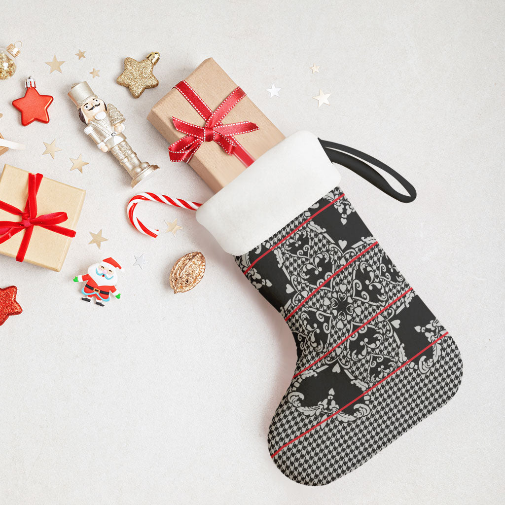Charcoal Black Hearts Crown Traditional Geometry Christmas Stocking Seanamarena Basotho Blanket Inspired