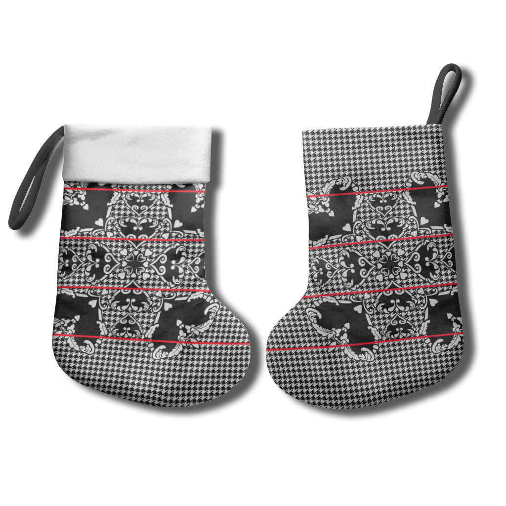 Charcoal Black Hearts Crown Traditional Geometry Christmas Stocking Seanamarena Basotho Blanket Inspired