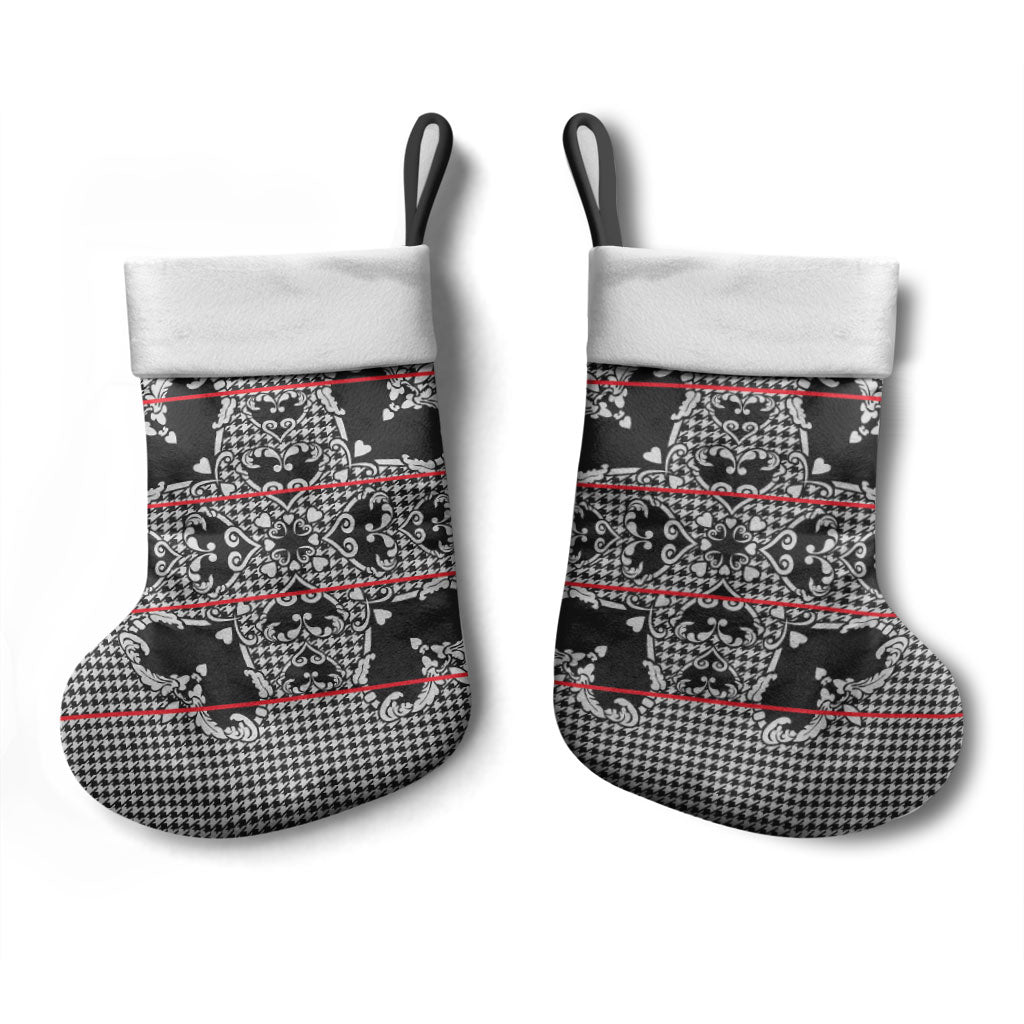 Charcoal Black Hearts Crown Traditional Geometry Christmas Stocking Seanamarena Basotho Blanket Inspired