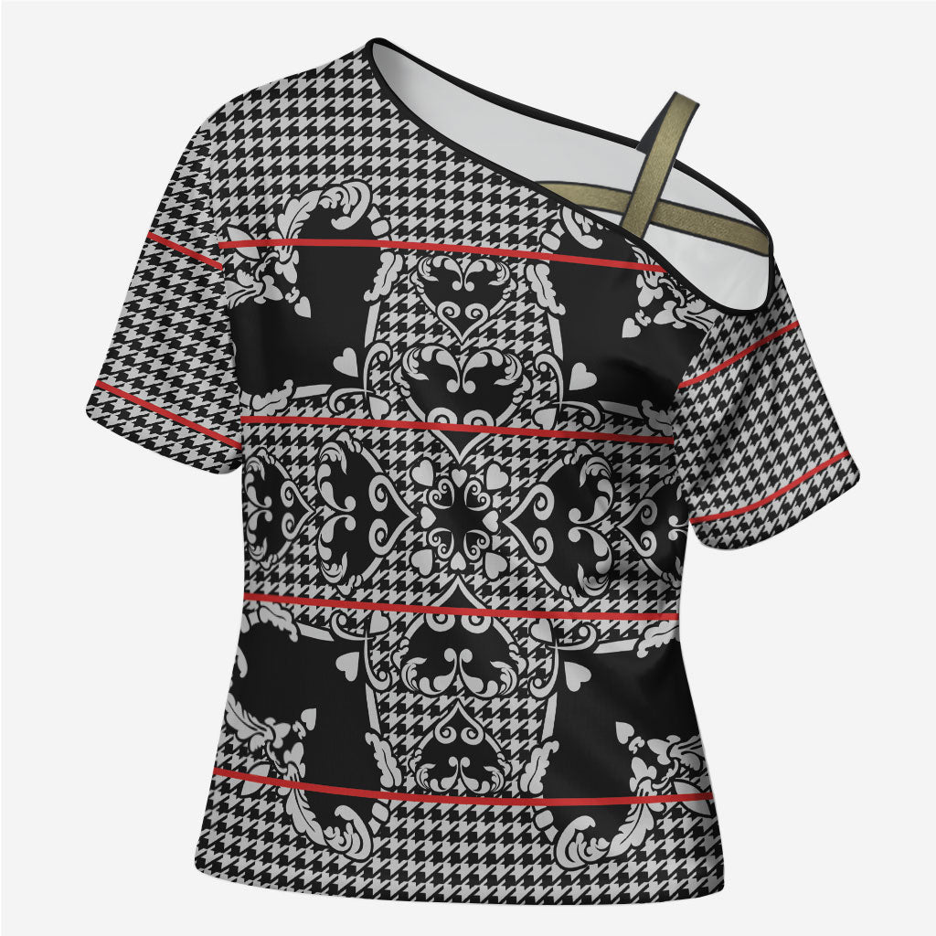 Charcoal Black Hearts Crown Traditional Geometry Cross Shoulder Shirt Seanamarena Basotho Blanket Inspired
