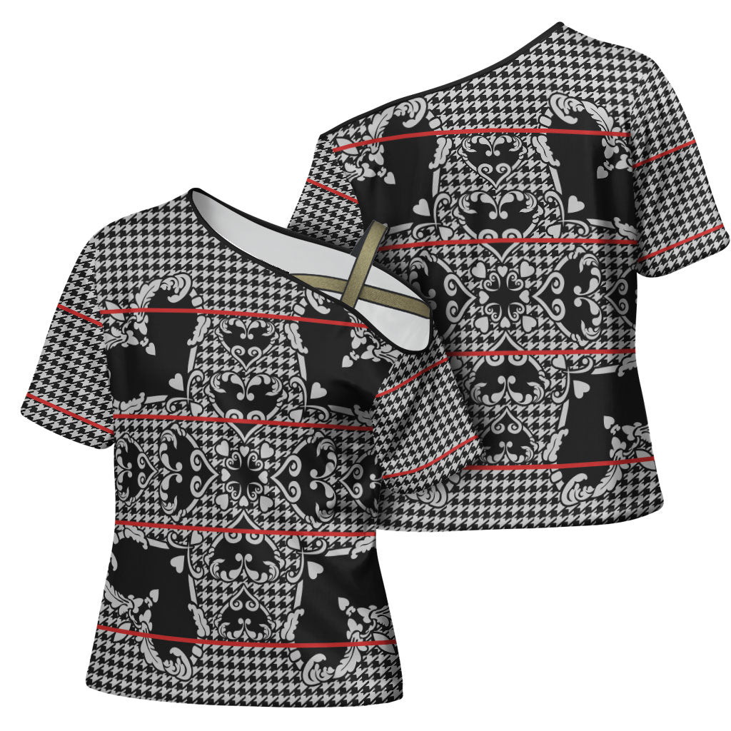 Charcoal Black Hearts Crown Traditional Geometry Cross Shoulder Shirt Seanamarena Basotho Blanket Inspired