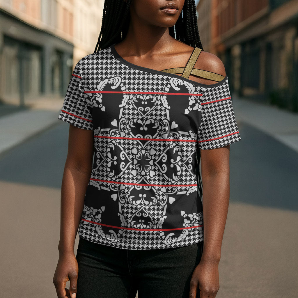 Charcoal Black Hearts Crown Traditional Geometry Cross Shoulder Shirt Seanamarena Basotho Blanket Inspired