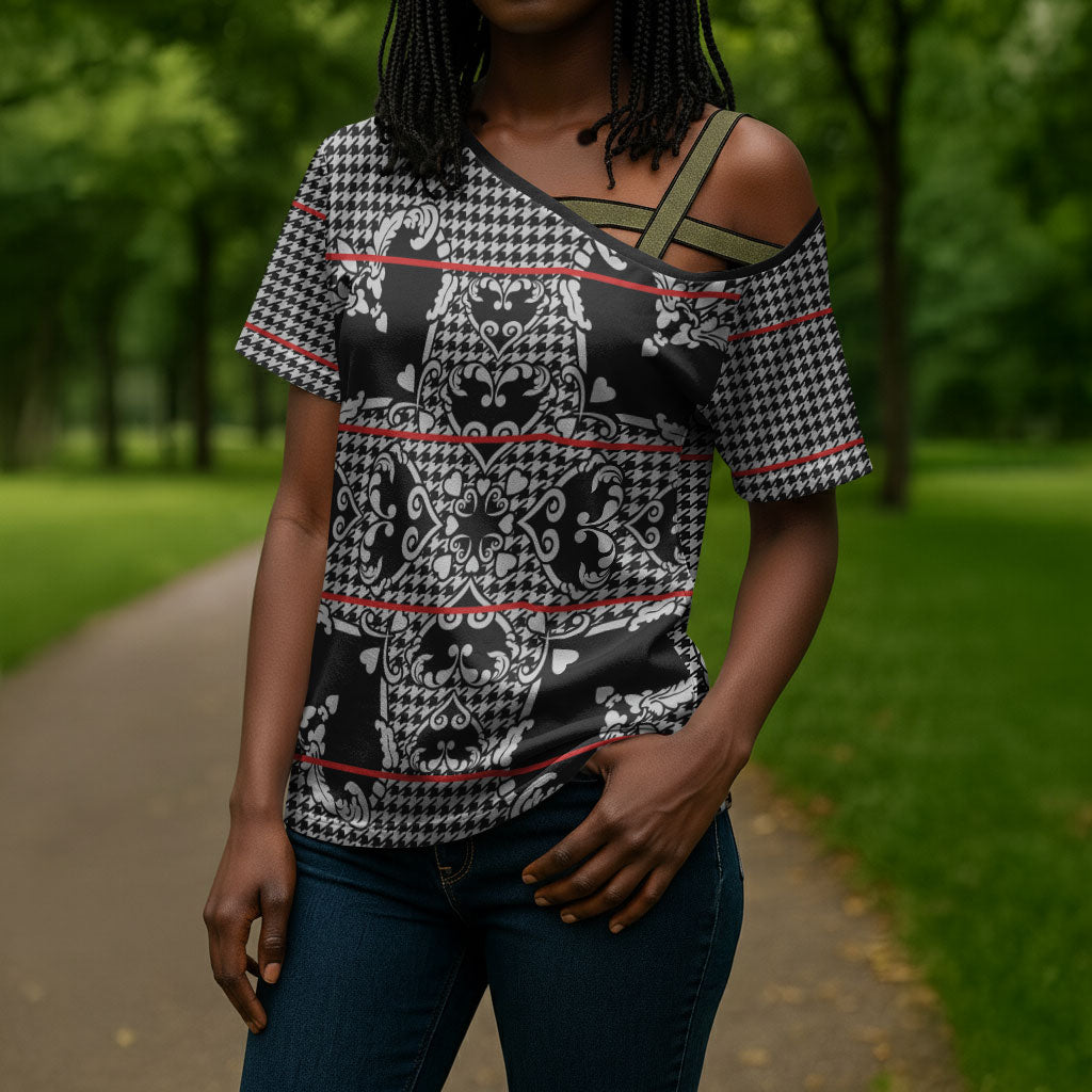 Charcoal Black Hearts Crown Traditional Geometry Cross Shoulder Shirt Seanamarena Basotho Blanket Inspired