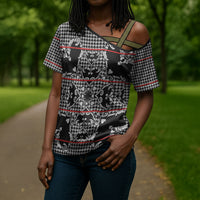 Charcoal Black Hearts Crown Traditional Geometry Cross Shoulder Shirt Seanamarena Basotho Blanket Inspired