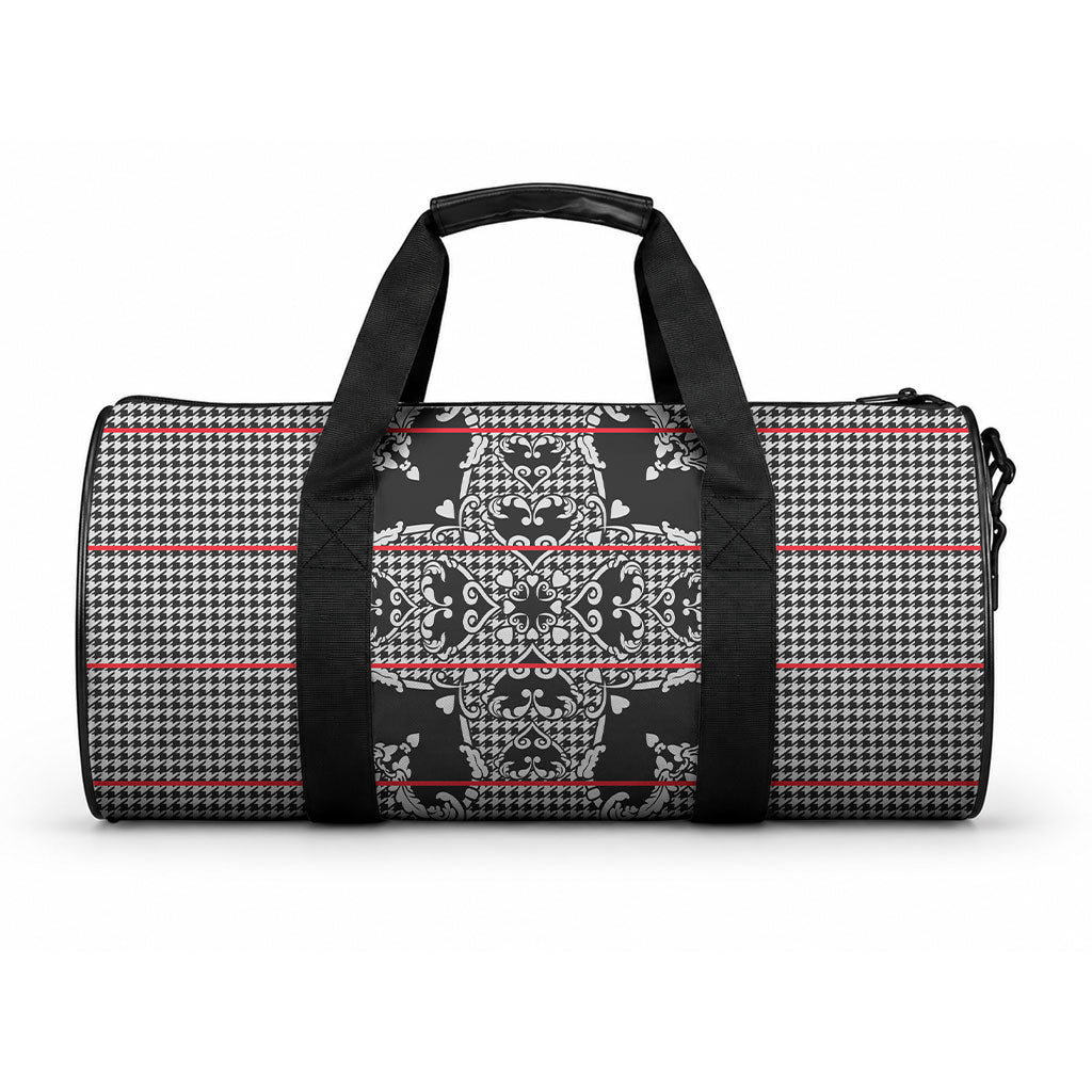 Charcoal Black Hearts Crown Traditional Geometry Duffle Bag Seanamarena Basotho Blanket Inspired