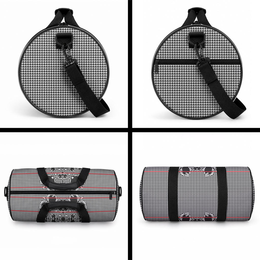 Charcoal Black Hearts Crown Traditional Geometry Duffle Bag Seanamarena Basotho Blanket Inspired