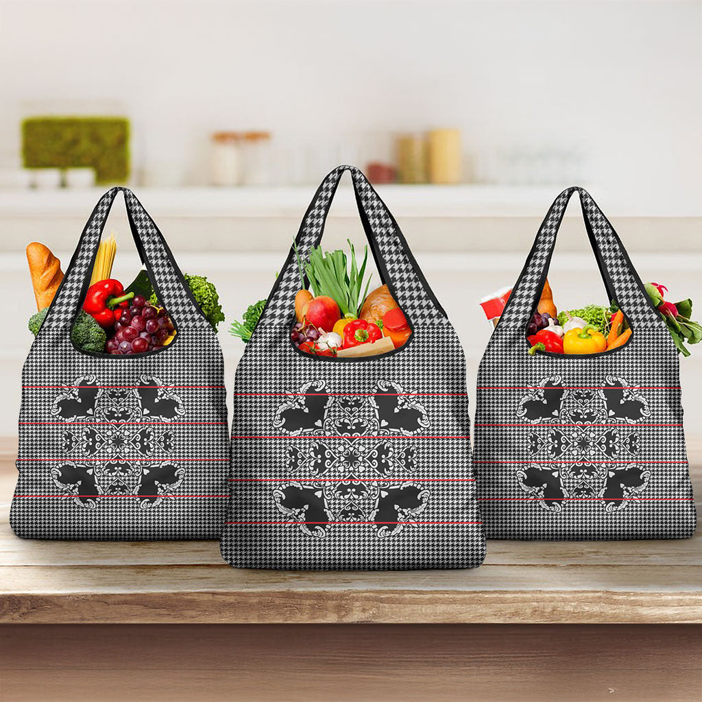 Charcoal Black Hearts Crown Traditional Geometry Grocery Bag Seanamarena Basotho Blanket Inspired