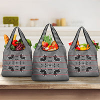 Charcoal Black Hearts Crown Traditional Geometry Grocery Bag Seanamarena Basotho Blanket Inspired