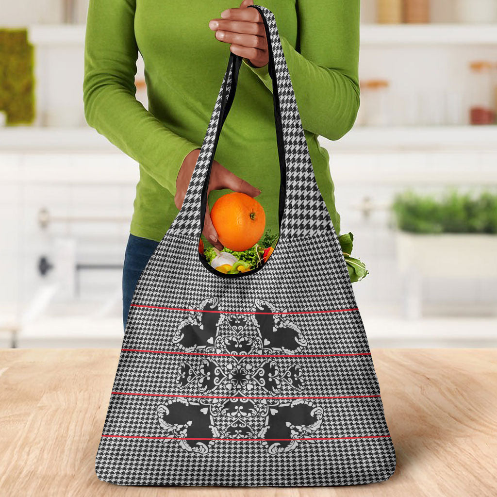 Charcoal Black Hearts Crown Traditional Geometry Grocery Bag Seanamarena Basotho Blanket Inspired