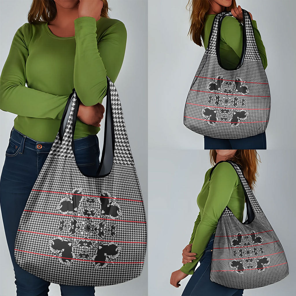 Charcoal Black Hearts Crown Traditional Geometry Grocery Bag Seanamarena Basotho Blanket Inspired